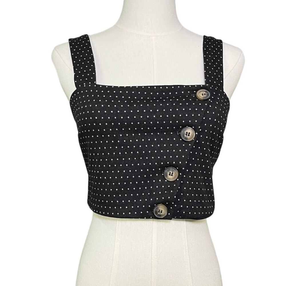 Free People This Is Love Corset Crop Top XS Black Polka Dot Button Front Summer